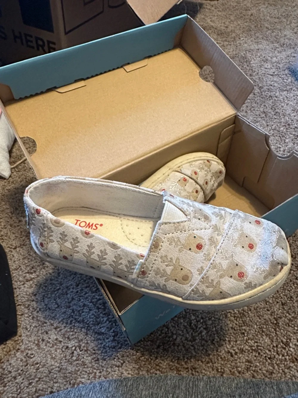 Toms Kids Cream White Slip-On Sneakers with Red Accent